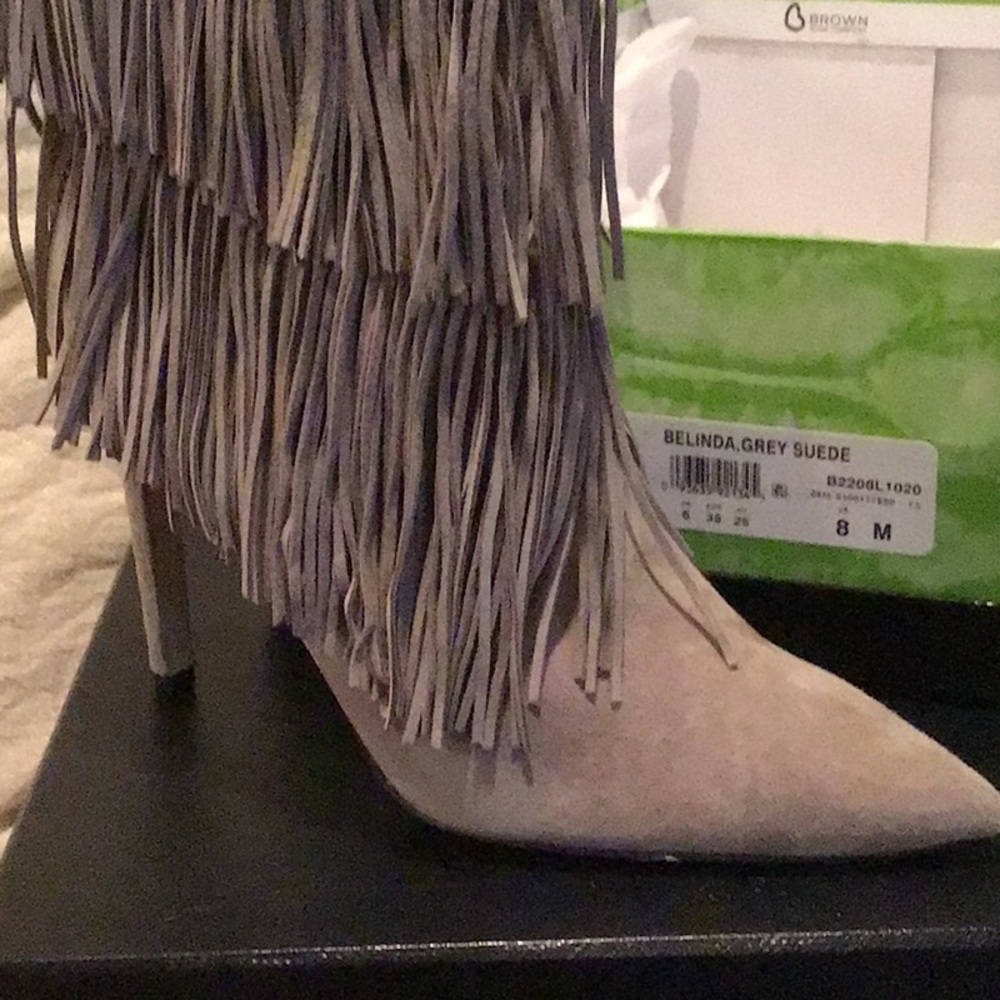New Sam Edelman Belinda grey Suede Ankle Leather Boots Fringe Tassel NWT